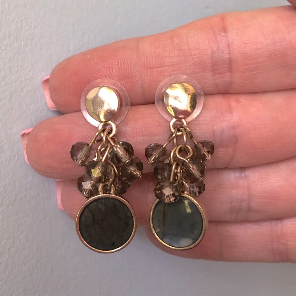 Earrings - Gold tone and gray stones